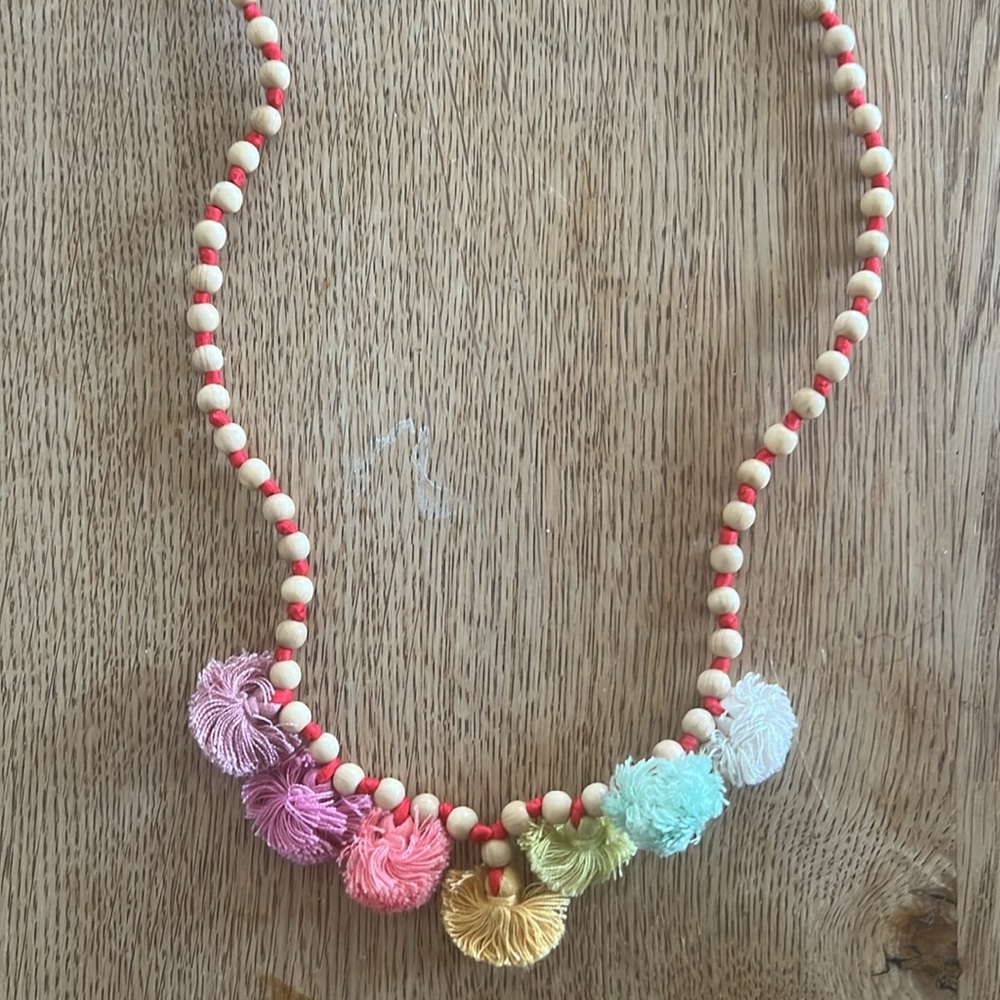 Matta wood bead and tassel necklace